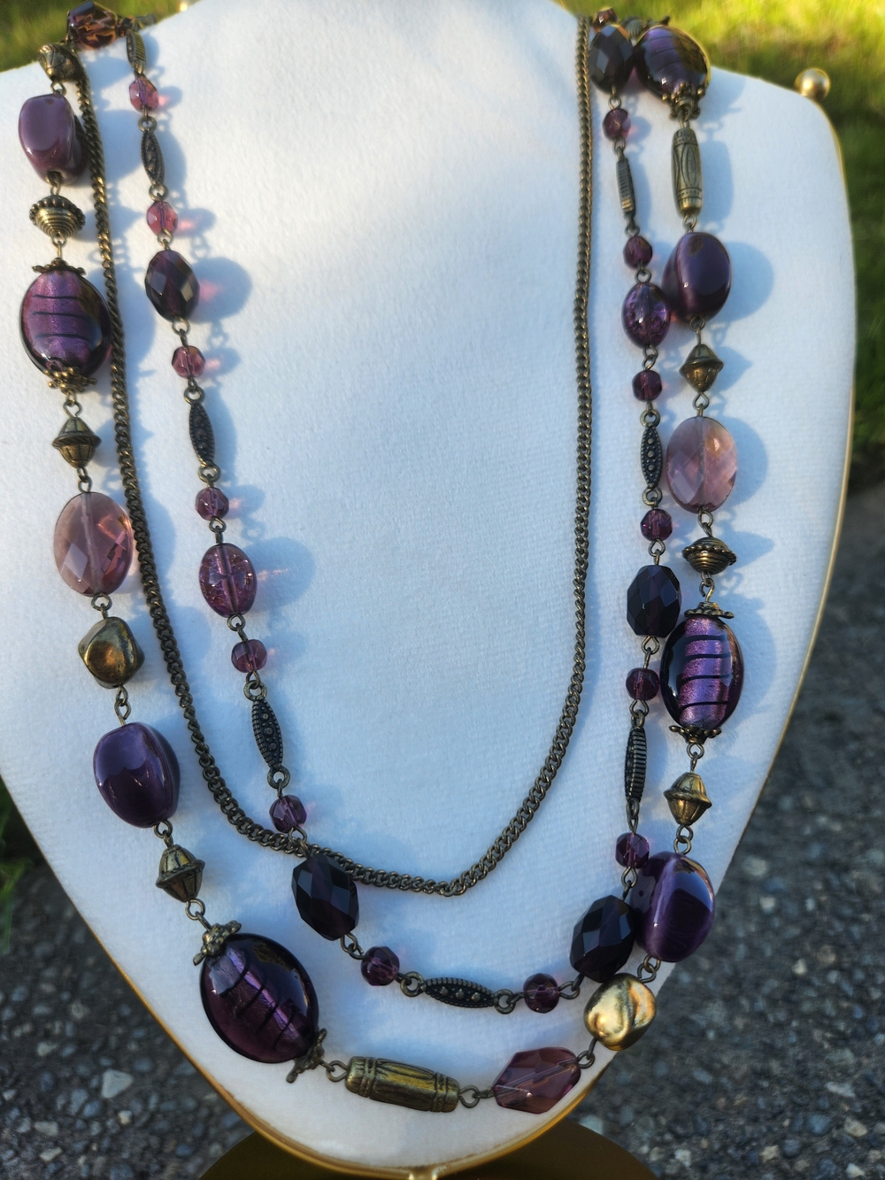 VTG Premier Designs Boho Purple Layered Art Glass Beaded Necklace - Picture 7 of 7
